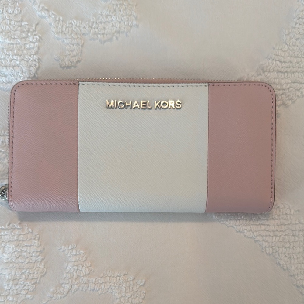 Michael Kors Pink and White Leather Wallet
